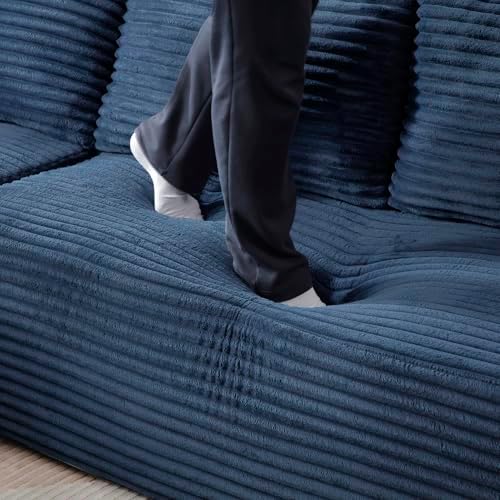 105-Inch L-Shaped Left Facing Corner Compressed Sofa Modular Sectional Boneless Cloud Sofa Floor Foam Couch with Chaise Lounge, Corduroy Corner Boneless Cloud Couch