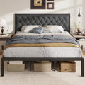 Fluest King Bed Frame with Headboard Linen Upholstered Bed Frame Platform,All Metal Slats Support Platform Bed Frame with Storage Space,Easy Assembly,Noise Free,No Box Spring Needed,Grey