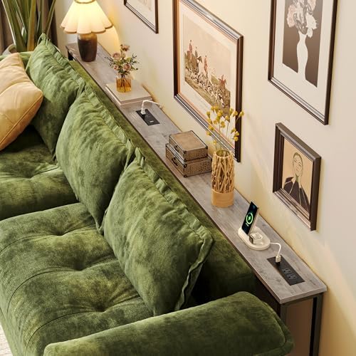Huuger 102.4 Inch Sofa Table with Power Outlets, 23.9’’-34.4’’ Height Adjustable Range, Behind Couch Table with USB-C Ports, Sofa Tables Narrow Long, Skinny Console Table, Small Spaces, Oak