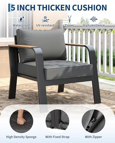 Garvee Aluminum Outdoor Patio Furniture 2 Pcs Single Sofa Armchair