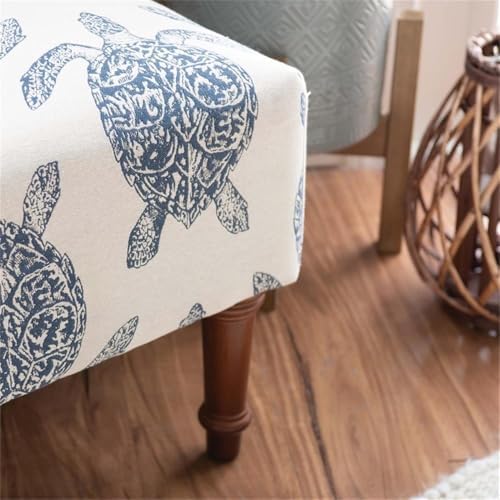 Linon Hawksbill Upholstered Turtle Print Armless Accent Chair in Blue & Cream