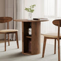 31.5" Round Dining Table for 2-4, Modern Farmhouse Kitchen Table with 2-Tier Storage Shelf, Small Wooden Circle Dining Tables with Fluted Base for Home Dining Room Living Room (Walnut)