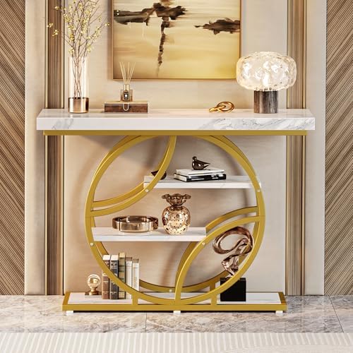 Huuger 41.3 Inch Entryway Table, Console Table with Shelves, Sofa Table