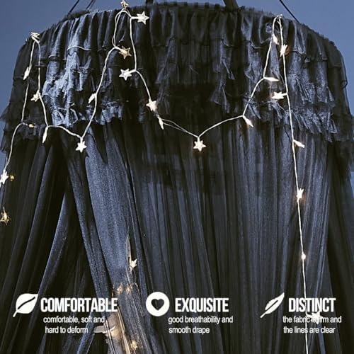 Kertnic Dreamy Bed Canopy for Girls, Princess Canopy Curtains Double Layer Sheer Mesh, Adults Canopies Netting Room Decor Tent Mosquito Net for Queen King Bed (Double Layer-Black)