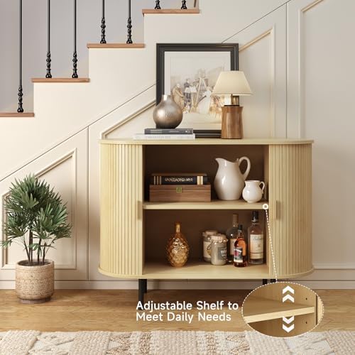 ONBRILL 40" Sideboard Buffet Cabinet, Sliding Door/Adjustable Shelf, Oak