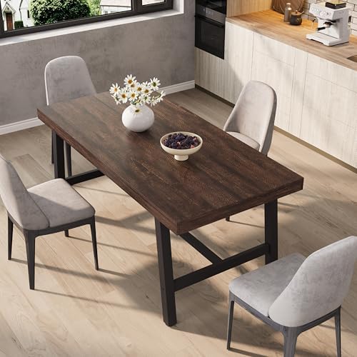 Garvee 63" Farmhouse Dining Table, Rustic Kitchen Table, Dark Rustic Birch