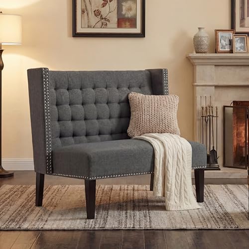 Andeworld Modern Loveseat Settee Bench Sofa Couch, Linen Fabric,Slate
