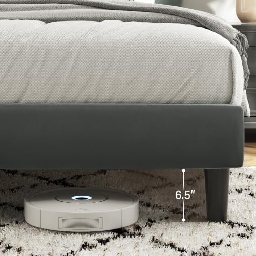 Fluest Full Bed Frame, Platform Bed Frame with Velvet Upholstered Headboard, No Box Spring Needed, Sturdy Metal Support, Noise Free, Easy Assembly, Modern Bedroom Furniture, Grey