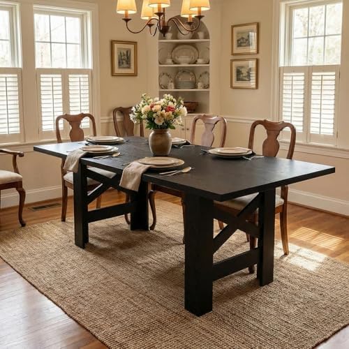 Garvee Wood Farmhouse Dining Table for 6-8, Heavy Duty Large Kitchen Table, 70.87" Long Rectangular Dining Room Tables with Strong Legs, Thickness Tabletop, for Big Family, Dinette, Rustic Black