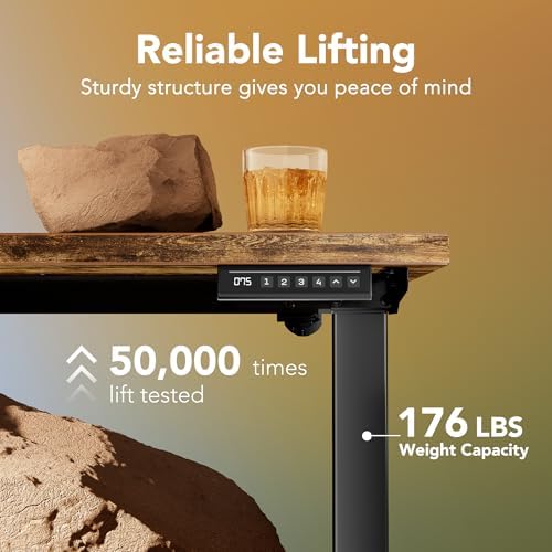 HUANUO 63x28 Inch Electric Standing Desk, Height Adjustable, Rustic Brown