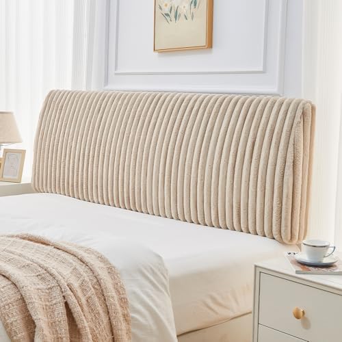 Pinmoco 4.7" Upholstered Modern Headboard for King Size Bed, Height Adjustable and Ergonomic Headboard, Easy Assemble, Sturdy and Durable, Faux Rabbit Fur, Light Camel