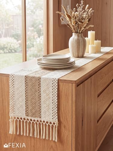 FEXIA Fall Boho Table Runner 12x72 for Home Decor Tassels