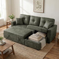 TYBOATLE Convertible Sofa Bed Couch with Reversible Storage Chaise, 71" L Shaped Pull Out Couch Bed, Comfy Linen Fabric Sleeper Sofa for Living Room, Apartment & Guest Room (Green)