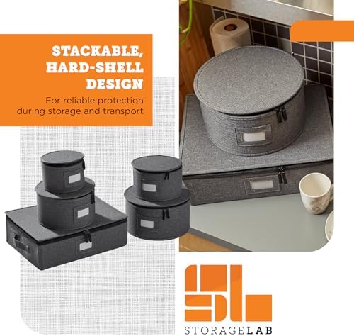 storageLAB 5-Piece Premium China Storage Set | Plates & Mugs | Gray