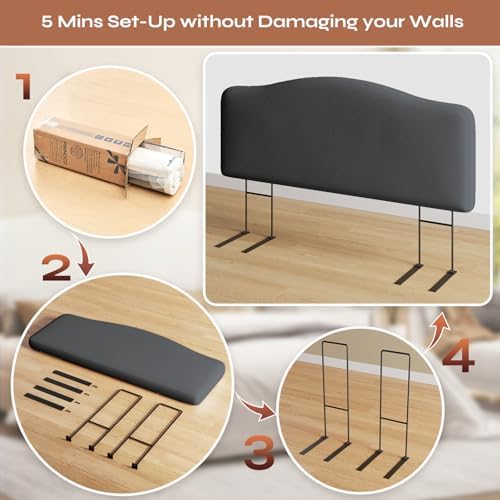 Pinmoco Queen Upholstered Headboard, Height Adjustable Velvet, Dark Grey