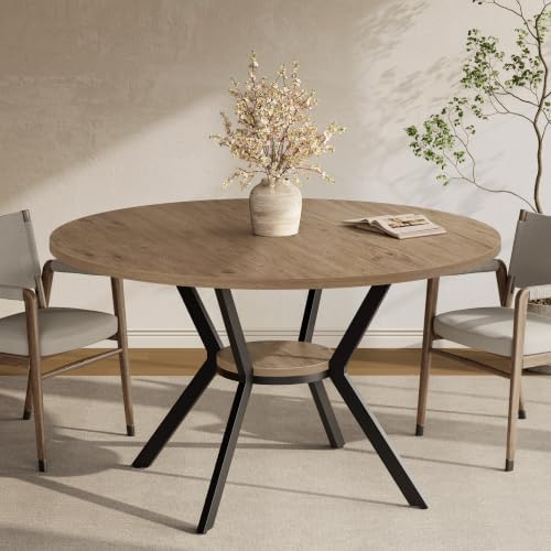 42" Round Dining Table for 2-4, Farmhouse Wooden Kitchen Table with Storage