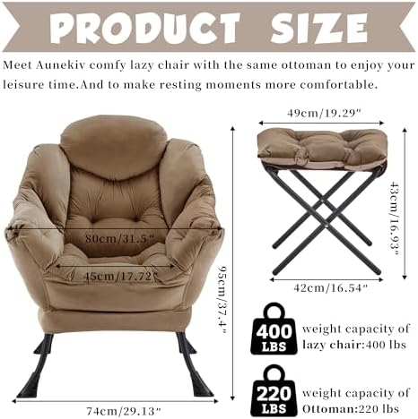 Lazy Chair with Ottoman, Comfy Reading Chair, Brown