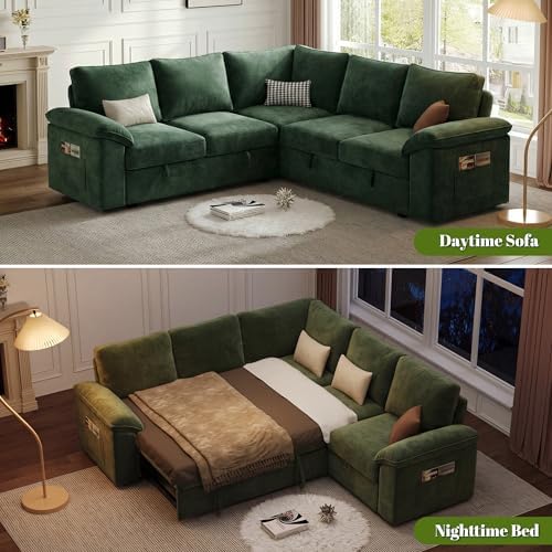 85'' Modular Sectional Sofa with Pull Out Bed, Sleeper Sofa, Green
