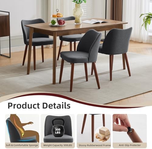 GarveeHome Wooden Dining Chair Set of 4 Upholstered Fabric Dining Chair