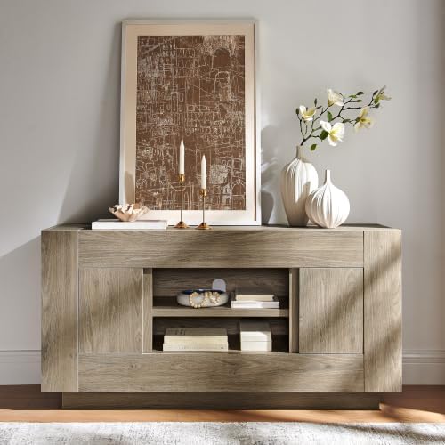 OKD Modern 55" TV Stand for 65" TV, Thick Block Media Console, Alder Grey