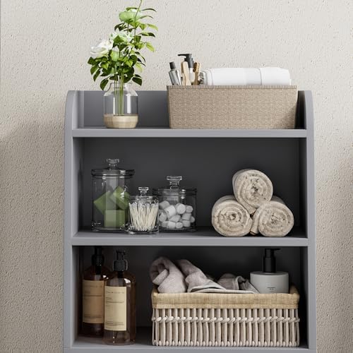 Homhedy Small Bathroom Storage Cabinet, Toilet Paper Storage Cabinet | Bathroom Floor Cabinet with Doors and Shelves, Bathroom Organizers for Small Spaces, 7.9" D x 14.6" W x 31" H, Gray