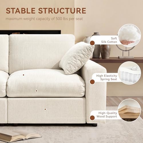 Ihanherry Oversized Cloud Sectional Couches for Living Room, Modular Sectional Sofa with Wide Deep Seat, Coner Couch with Throw Pillow and Storage Ottoman, Beige