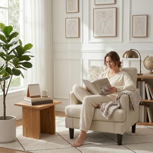 Kromax Accent Chair for Living Room Set of 2, Modern Reading Chair, Beige
