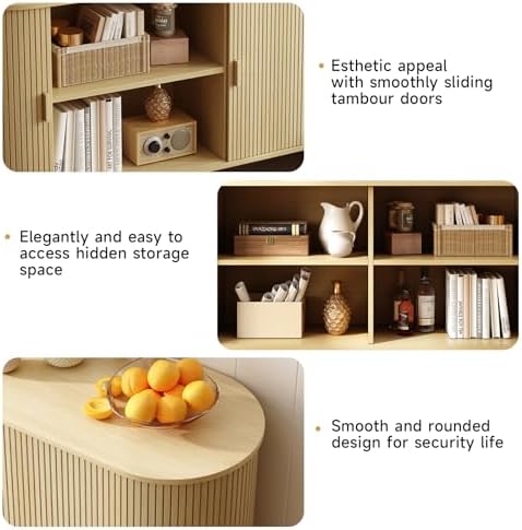 ONBRILL 63" Sideboard Buffet Cabinet, Sliding Door/Adjustable Shelf, Oak