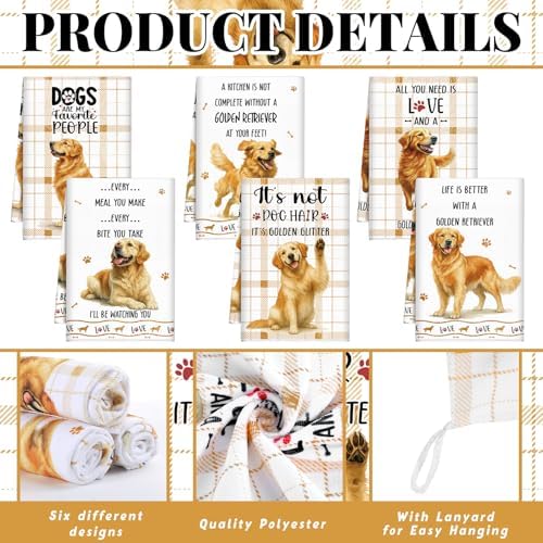 Redbaker 6 Pcs Golden Retriever Kitchen Towels Funny Dish Towel Gifts