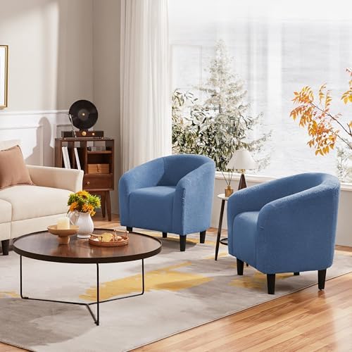 Yaheetech Small 25.5in Wide Sherpa Barrel Accent Chair for Bedroom, Blue