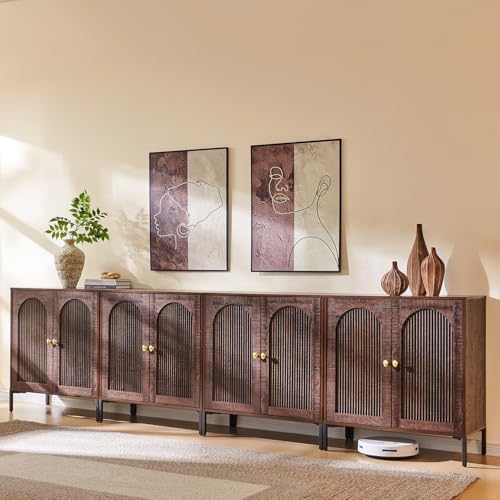IFGET 123.5" W Modern Arched Sideboard Buffet Cabinet with Storage, Brown