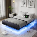OLEVS Floating Bed Frame Full Size Metal with LED Light & Charging Station