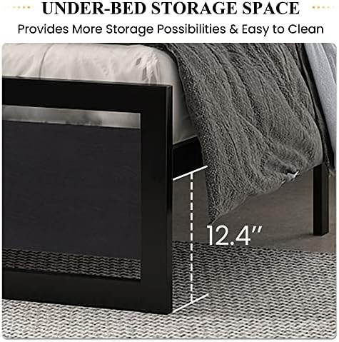 SHA CERLIN Heavy Duty Full Size Bed Frame with Modern Headboard, Black