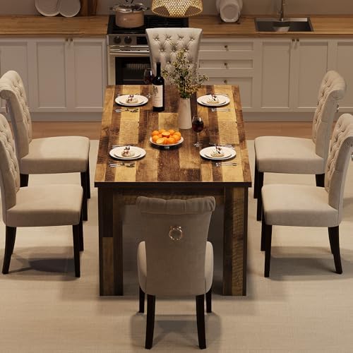 Garvee Wood Farmhouse Dining Table for 4-6, Heavy Duty Large Kitchen Table, 63 Inches Long Rectangular Dining Room Tables with Strong Legs, 1.18" Thickness Tabletop, for Big Family, Rustic Brown