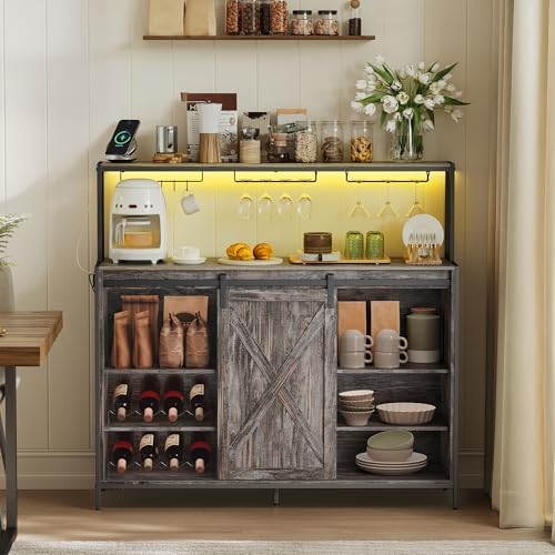 VASAGLE Coffee Bar, Buffet Cabinet with LED Light and Power Outlet