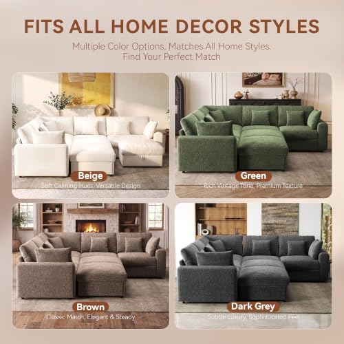 Ihanherry Oversized Cloud Sectional Couches for Living Room, Modular Sectional Sofa with Wide Deep Seat, Coner Couch with Throw Pillow and Storage Ottoman, Dark Grey