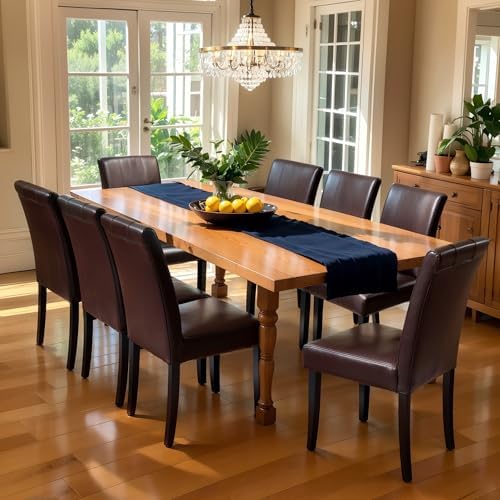 CHUN YI Dining Chairs Set of 8, Faux Leather Dining Room Chairs, Upholstered Modern Kitchen Parsons Chairs for Dining Room with Sturdy Wood Legs, Brown