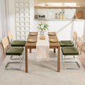 Zesthouse Mid Century Modern Dining Chairs Set of 4, Natural Rattan Dining Chairs with Solid Wood Back & Chrome Base, Upholstered Velvet Fabric, Green