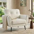 White Faux Leather Accent Chair, Tufted Armchair for Living Room and Office