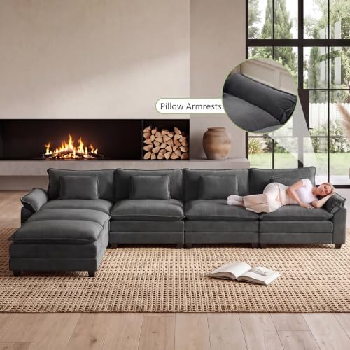 Oprisen 154" Modular Sectional Sofa, Comfy Deep Cloud Couch with Ottoman