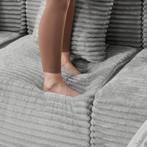 130-Inch Oversized U-Shaped 6 PCS Modular Cloud Couch Boneless Corner Sectional Couch W/Ottomans, Compression Boneless Corner Sofa Plush Corduroy Sectional Sofa for Living Room