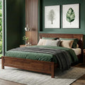 King Bed Frame with Tall Headboard & Footboard, Farmhouse Solid Wood Platform Bed Frames King Size with LED Lights & USB Charging Station,No Box Spring Needed, Walnut