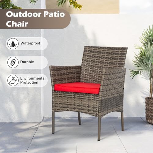 FDW 4-Piece Patio Furniture Set | Gray & Red |Outdoor Wicker Furniture