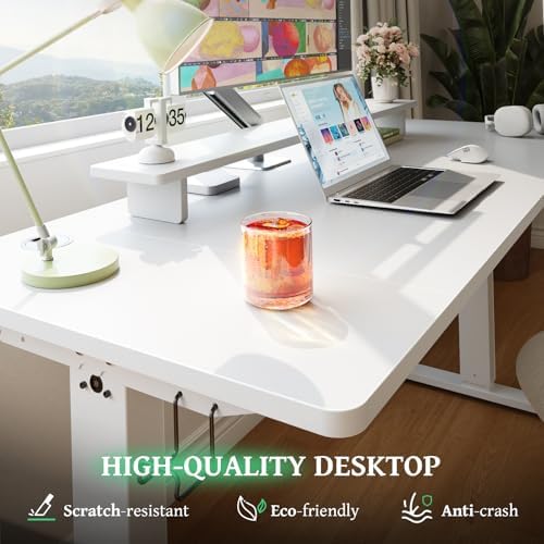 Electric Standing Desk Adjustable - 55 x 24 Inch Sit Stand up Desk with 0.8 Inch Thick Tabletop - Adjustable Height Table with 3 Memory Preset, Cable Management for Home Office