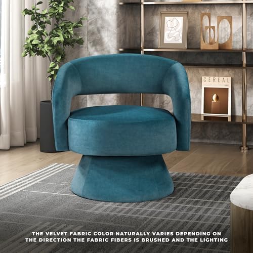 Lexicon Swivel Accent Chair, Modern Velvet Round Barrel Chair, Dark Teal