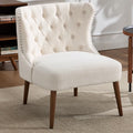 Kmax Accent Chair, Slipper Chair with Button Tufted Wingback, Armless Living Room Chair with Nails Decorative Modern Side Chair for Bedroom Reception Office Small Space - Linen Beige, Walnut Legs