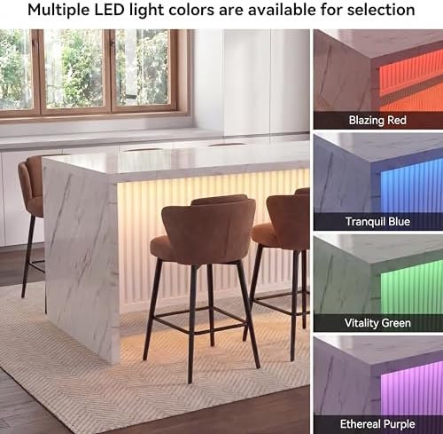 71’’ Large Faux Marble Dining Table for 6 People, 37.4’’H Tall Modern Kitchen Island with LED Lights, Rectangle Kitchen Dining Table for Home