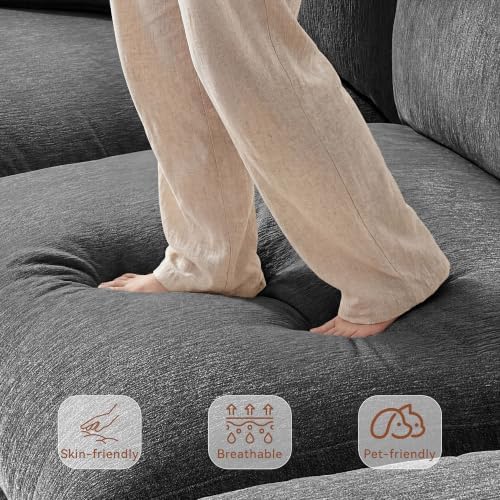 Ihanherry 141" Oversized Cloud Sectional Couches for Living Room, Modular Sectional Sofa with Wide Deep Seat, U Shaped Couch with Throw Pillow and Storage Ottoman, Dark Grey