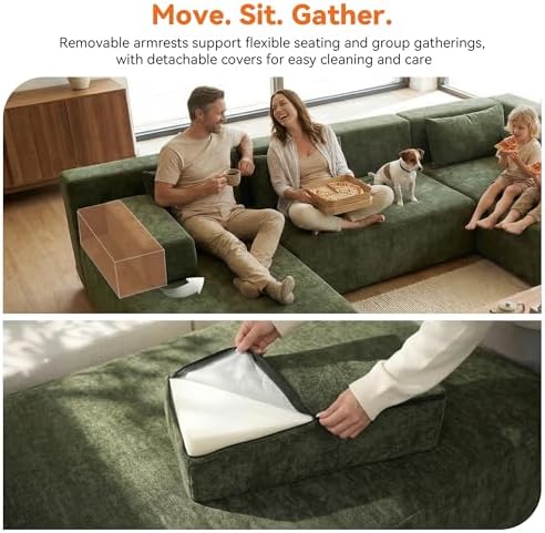 MONVANE 141" U-Shaped Modular Sectional Sofa, Dark Green