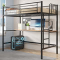 VECELO Loft Bed Twin Size with Desk, Metal Bedframe with Removable Ladder and Safety Guardrail, No Box Spring Needed, Space Saving, Noise Free, Matte Black